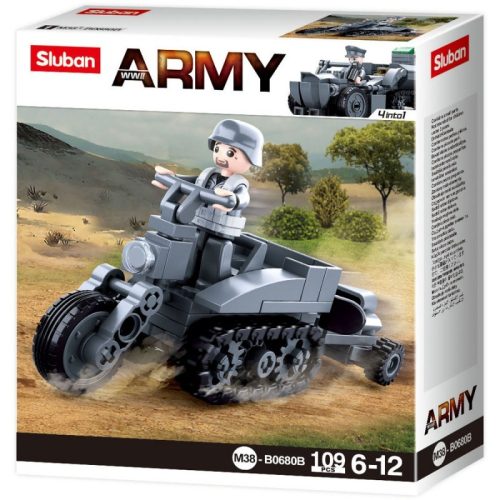 Sluban Army WWII - 4 into 1 német féllánctalpas motorkerékpár építőjáték készlet