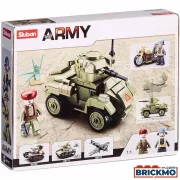 Sluban Army WWII - második világháborús angol AEC kerekes harckocsi építőjáték készlet