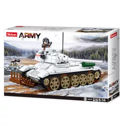   Sluban Army WWII - Budapest ostroma: fehér szovjet T34-85 harckocsi építőjáték készlet