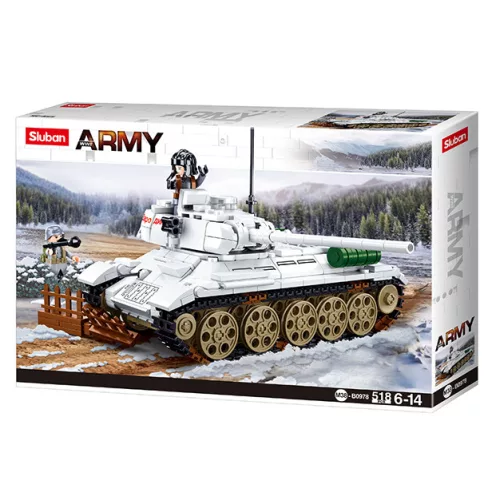 Sluban Army WWII - Budapest ostroma: fehér szovjet T34-85 harckocsi építőjáték készlet