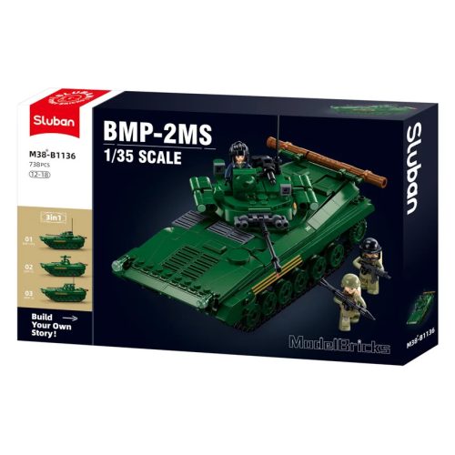 Sluban Model Bricks Army - 3 az 1-ben BMP-2MS kétéltű gyalogsági harcjármű építőjáték készlet