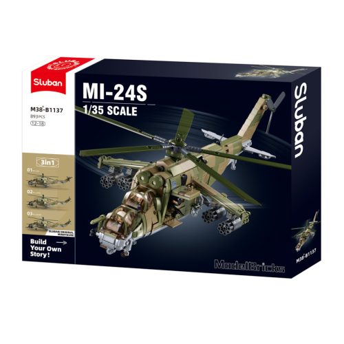 Sluban Model Bricks Army - 3 az 1-ben MI-24S harci helikopter építőjáték készlet
