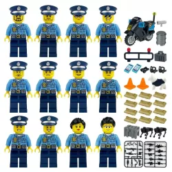   Rendőrség építőjáték figura szett - 12 db rendőrfigura számos kiegészítővel, 1 db motorkerékpárral