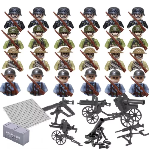 Katonai építőjáték figura szett - 24 db második világháborús katona figurával és számos kiegészítővel 