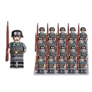 Katonai építőjáték figura szett - 20 db német világháborús katona figura kiegészítőkkel, 1 db 15x15 cm-es alaplappal