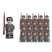 Katonai építőjáték figura szett - 20 db német világháborús katona figura kiegészítőkkel, 1 db alaplappal