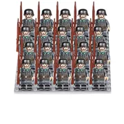 Katonai építőjáték figura szett - 20 db német világháborús katona figura kiegészítőkkel, 1 db alaplappal