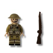 Katonai építőjáték figura szett - 20 db angol világháborús katona figura kiegészítőkkel, 1 db 15x15 cm-es alaplappal