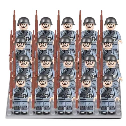 Katonai építőjáték figura szett - 20 db olasz világháborús katona figura kiegészítőkkel, 1 db 15x15 cm-es alaplappal