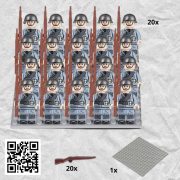 Katonai építőjáték figura szett - 20 db olasz világháborús katona figura kiegészítőkkel, 1 db 15x15 cm-es alaplappal