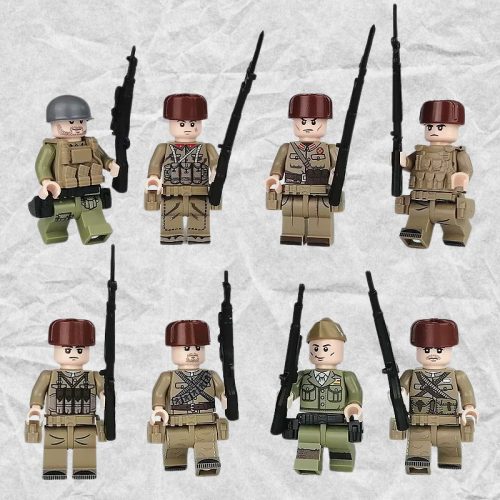 Katonai építőjáték figura szett - 8 db különböző katonafigura kiegészítőkkel