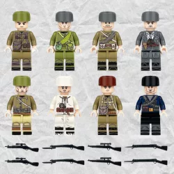   Katonai építőjáték figura szett - 8 db különböző világháborús orosz katonafigura kiegészítőkkel
