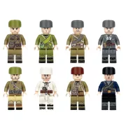 Katonai építőjáték figura szett - 8 db különböző világháborús orosz katonafigura kiegészítőkkel