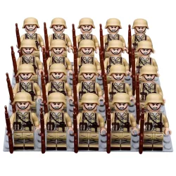   Katonai építőjáték figura szett - 20 db világháborús német katona, Africa Corps kiegészítőkkel, 1 db alaplappal