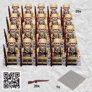 Katonai építőjáték figura szett - 20 db világháborús német katona, Africa Corps kiegészítőkkel, 1 db alaplappal