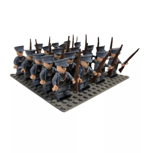 Katonai építőjáték figura szett - 20 db világháborús katona, felkelők, kiegészítőkkel, 1 db alaplappal