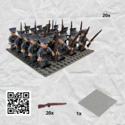 Katonai építőjáték figura szett - 20 db világháborús katona, felkelők, kiegészítőkkel, 1 db alaplappal