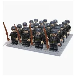   Katonai építőjáték figura szett - 20 db világháborús német gyalogos katona, kiegészítőkkel, 1 db alaplappal