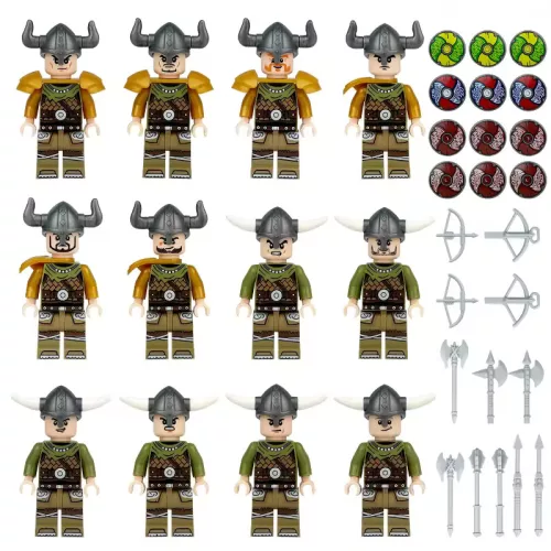 Építőjáték figura készlet - viking hadsereg építőjáték készlet - 12 db figura számos kiegészítővel