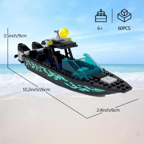 Rendőrségi motorcsónak építőjáték készlet 4-6 figurához