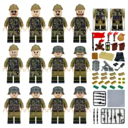   Katonai építőjáték figura szett - 12 db különböző világháborús katonafigura számos kiegészítővel 1 darab alaplappal